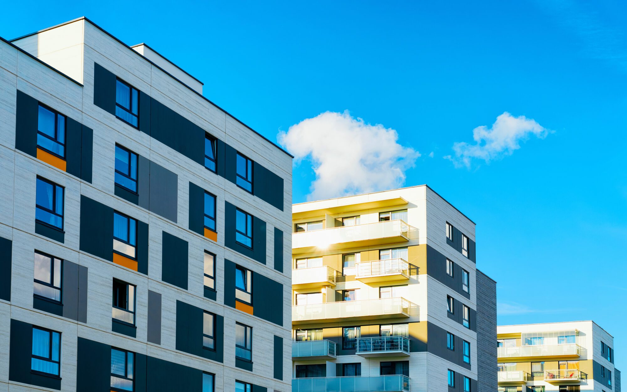 Apartment in residential building exterior.